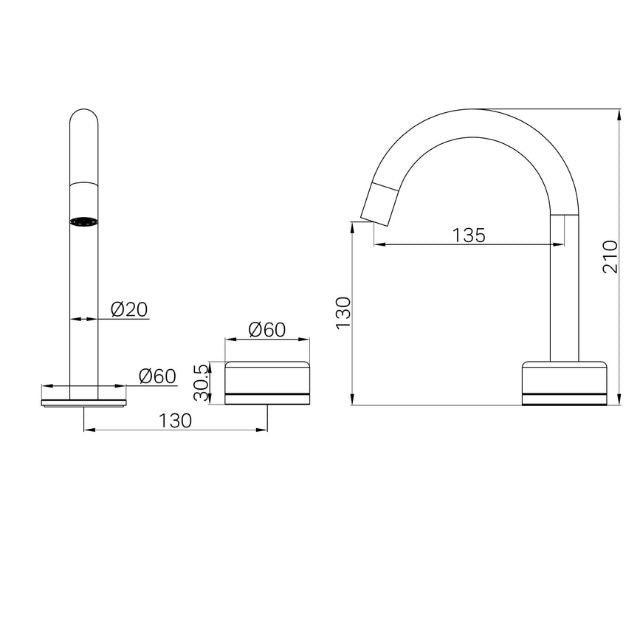 Technical Drawing Nero Serenity Progressive Basin Mixer Arc Spout With Marquina Black Handle Brushed Bronze 24E133BZ - The Blue Space
