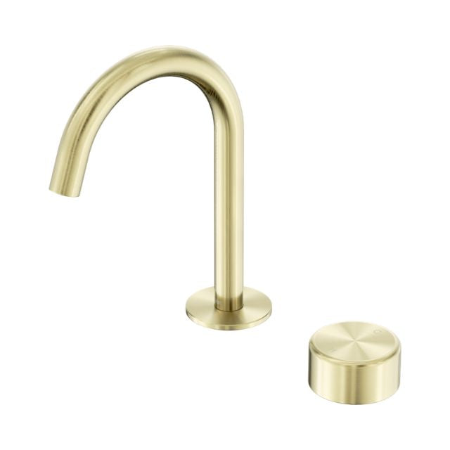 Nero Serenity Progressive Basin Mixer Arc Spout With Metal Handle Brushed Gold