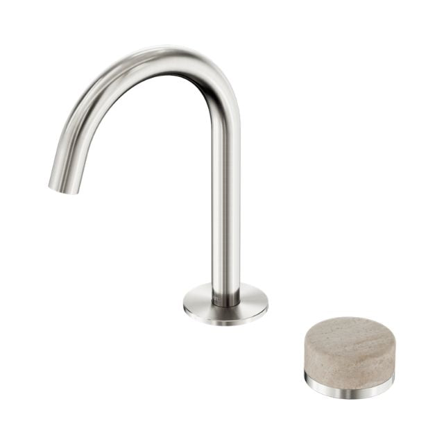 Nero Serenity Progressive Basin Mixer Arc Spout With Rome Travertine Handle Brushed Nickel 24E033BN - The Blue Space