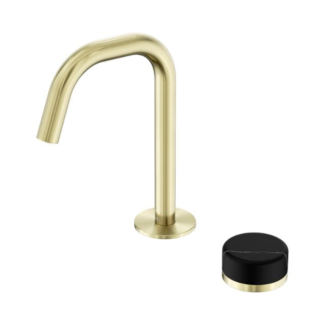 Nero Serenity Progressive Basin Mixer Edge Spout With Marquina Black Handle Brushed Gold 24E135BG - The Blue Space