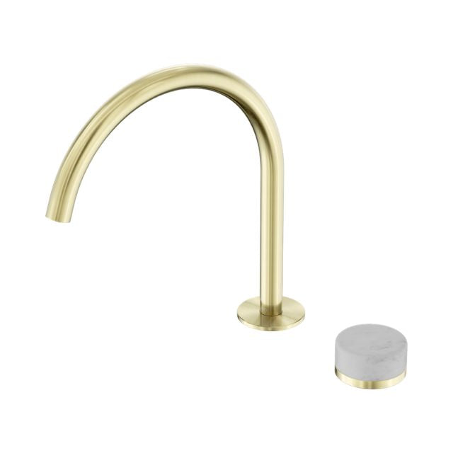 Nero Serenity Progressive Bath/Kitchen Mixer Arc Spout With Carrara Handle Brushed Gold 24E037BG - The Blue Space