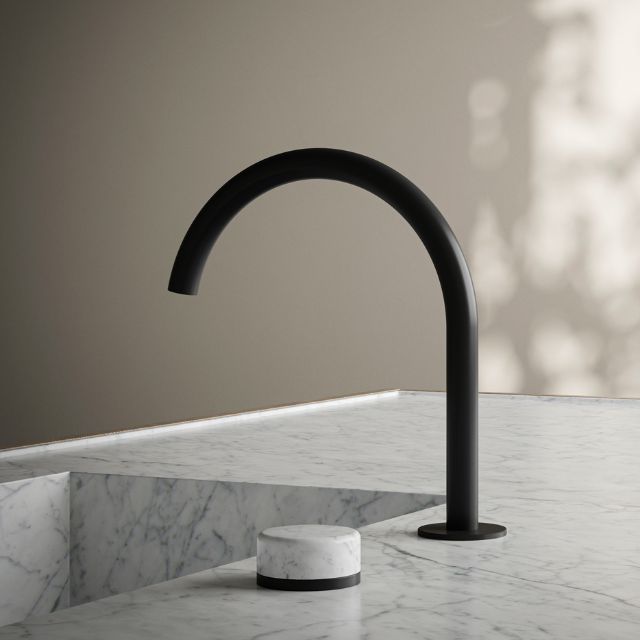 Nero Serenity Progressive Bath/Kitchen Mixer Arc Spout With Carrara Handle Matte Black 24E037MB - The Blue Space