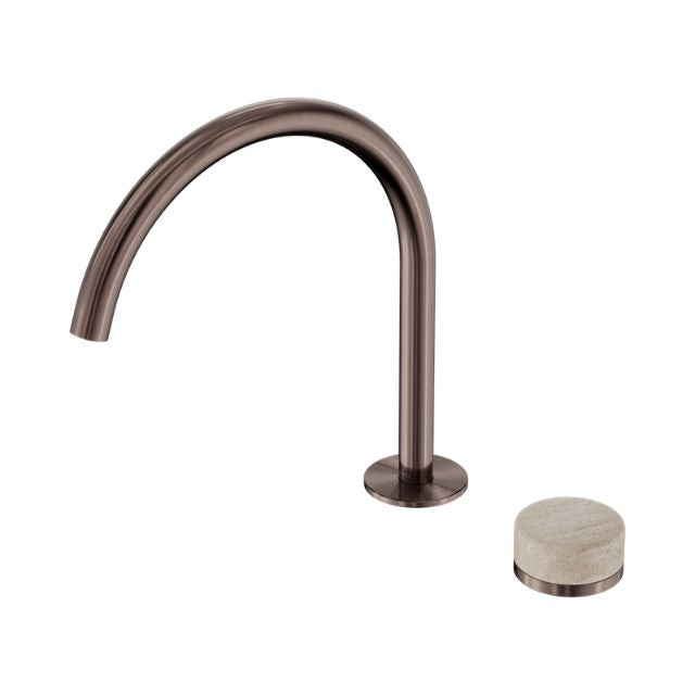 Nero Serenity Progressive Bath/Kitchen Mixer Arc Spout With Rome Travertine Handle Brushed Bronze 24E039BZ - The Blue Space