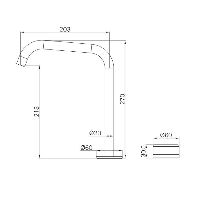 Technical Drawing Nero Serenity Progressive Bath/Kitchen Mixer Edge Spout With Carrara Handle Gun Metal 24E049GM - The Blue Space