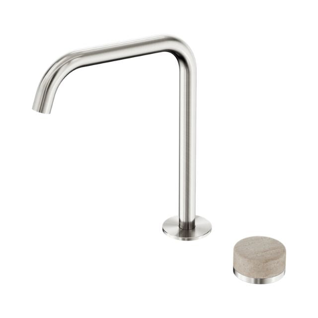 Nero Serenity Progressive Bath/Kitchen Mixer Edge Spout With Rome Travertine Handle Brushed Nickel 24E051BN - The Blue Space
