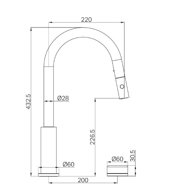 Technical Drawing Nero Serenity Progressive Pull Out Kitchen Set With Rome Travertine Handle Matte Black 24E057MB - The Blue Space