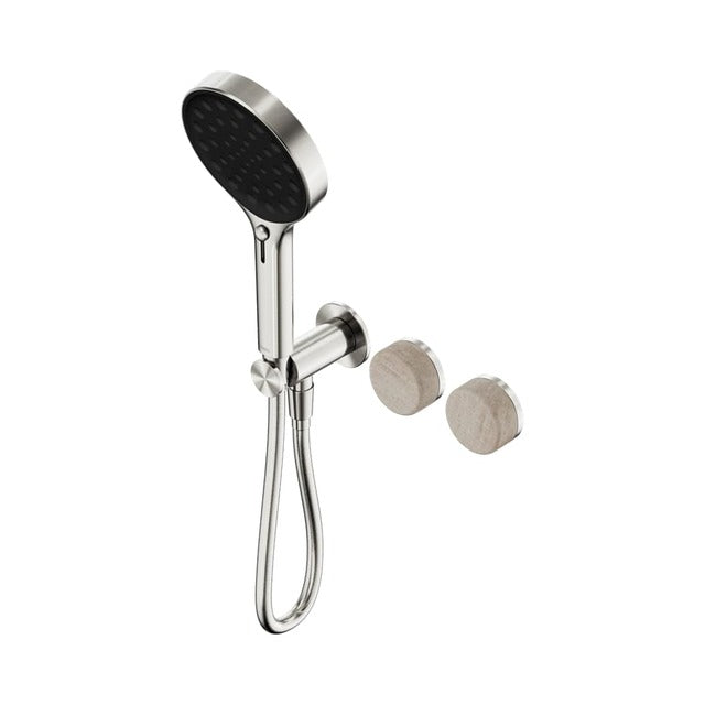 Nero Serenity Progressive Shower System With Rome Travertine Handle And Serenity Hand Shower Brushed Nickel