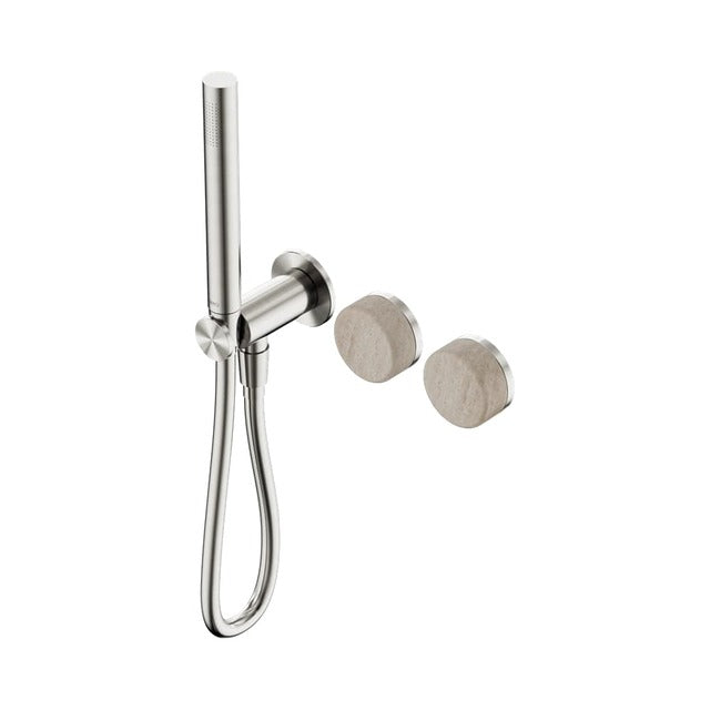 Nero Serenity Progressive Shower System With Rome Travertine Handle And Slim Shower Brushed Nickel 24E021BN - The Blue Space
