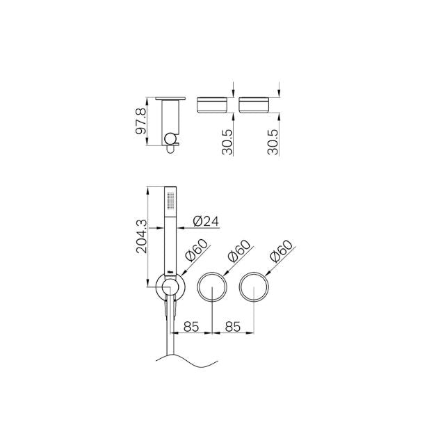 Technical Drawing Nero Serenity Progressive Shower System With Rome Travertine Handle And Slim Shower Trim Kit Only Brushed Gold 24E093BG - The Blue Space