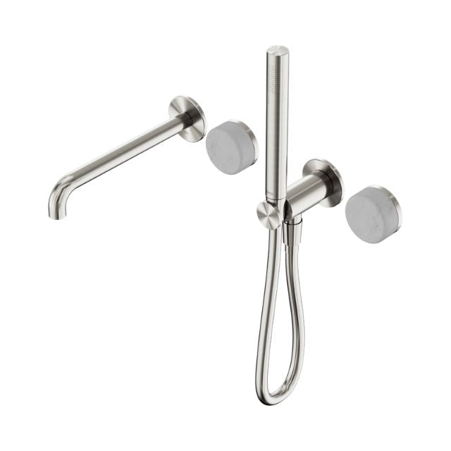 Nero Serenity Progressive Shower System With Spout With Carrara Handle And Slim Shower Brushed Nickel 24E007BN - The Blue Space