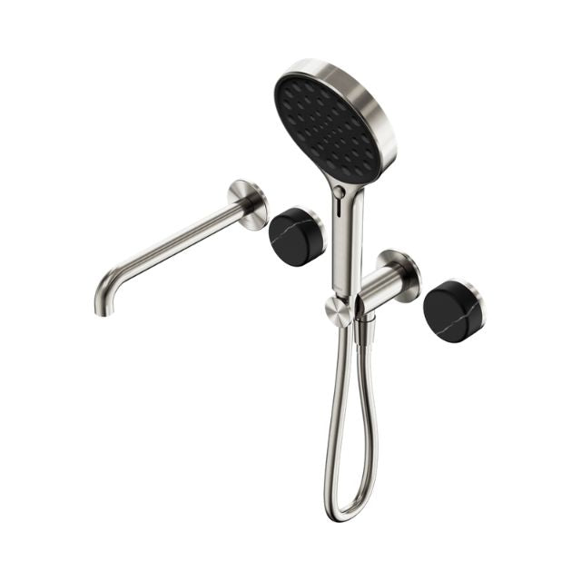 Nero Serenity Progressive Shower System With Spout With Marquina Black Handle And Serenity Hand Shower Brushed Nickel