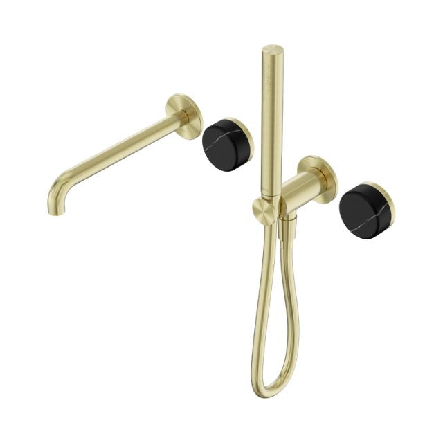 Nero Serenity Progressive Shower System With Spout With Marquina Black Handle And Slim Shower Brushed Gold 24E129BG - The Blue Space