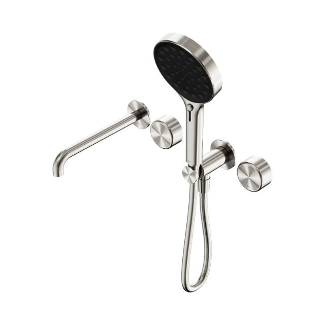 Nero Serenity Progressive Shower System With Spout With Metal Handle And Nero Serenity Hand Shower Brushed Nickel 24E018BN - The Blue Space