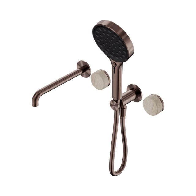 Nero Serenity Progressive Shower System With Spout With Rome Travertine Handle And Nero Serenity Hand Shower Brushed Bronze 24E015BZ - The Blue Space