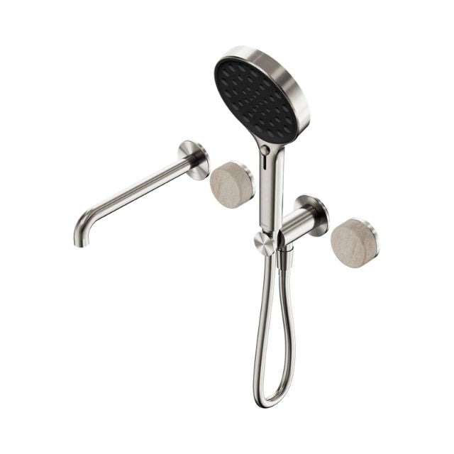 Nero Serenity Progressive Shower System With Spout With Rome Travertine Handle And Nero Serenity Hand Shower Brushed Nickel 24E015BN - The Blue Space