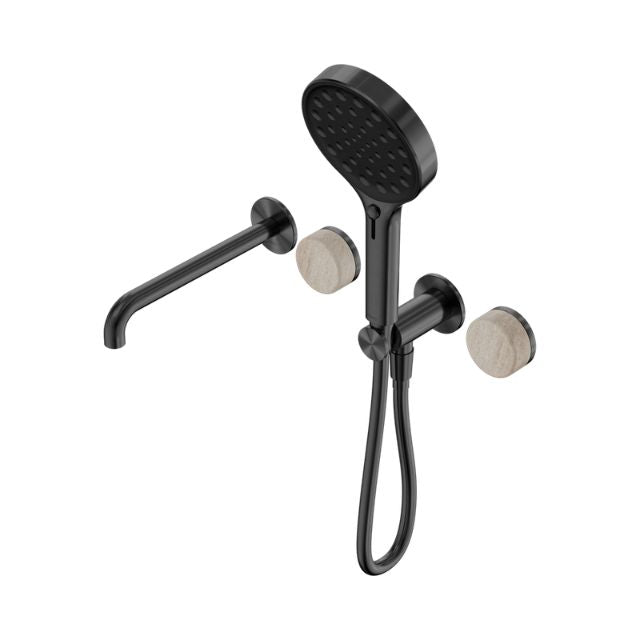 Nero Serenity Progressive Shower System With Spout With Rome Travertine Handle And Nero Serenity Hand Shower Gun Metal 24E015GM - The Blue Space