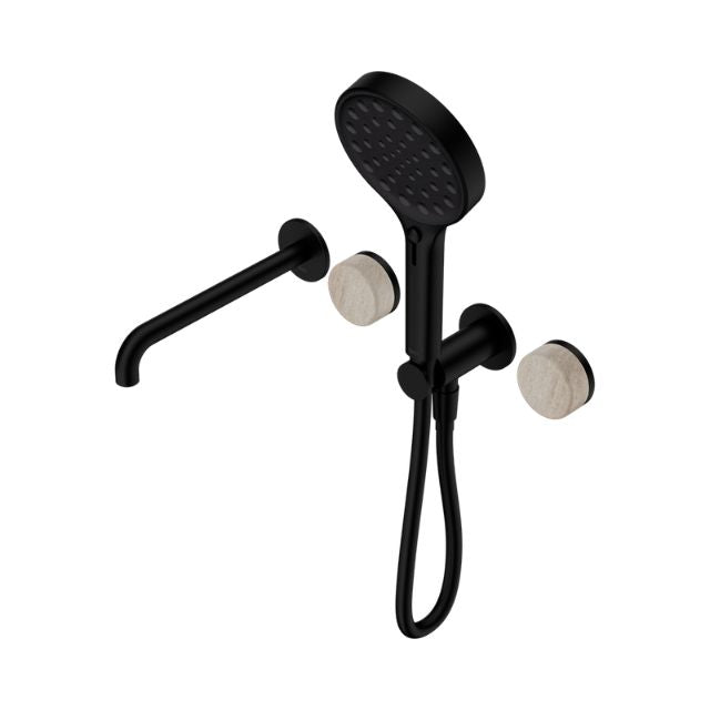 Nero Serenity Progressive Shower System With Spout With Rome Travertine Handle And Nero Serenity Hand Shower Matte Black 24E015MB - The Blue Space