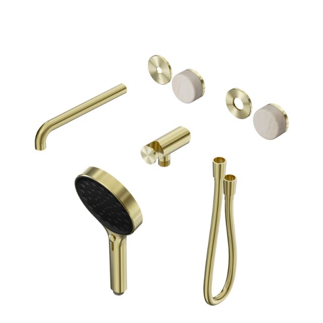 Nero Serenity Progressive Shower System With Spout With Rome Travertine Handle And Serenity Hand Shower Trim Kit Only Brushed Gold 24E087BG - The Blue Space