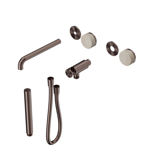 Nero Serenity Progressive Shower System With Spout With Rome Travertine Handle And Slim Shower Trim Kit Only Brushed Bronze 24E081BZ - The Blue Space
