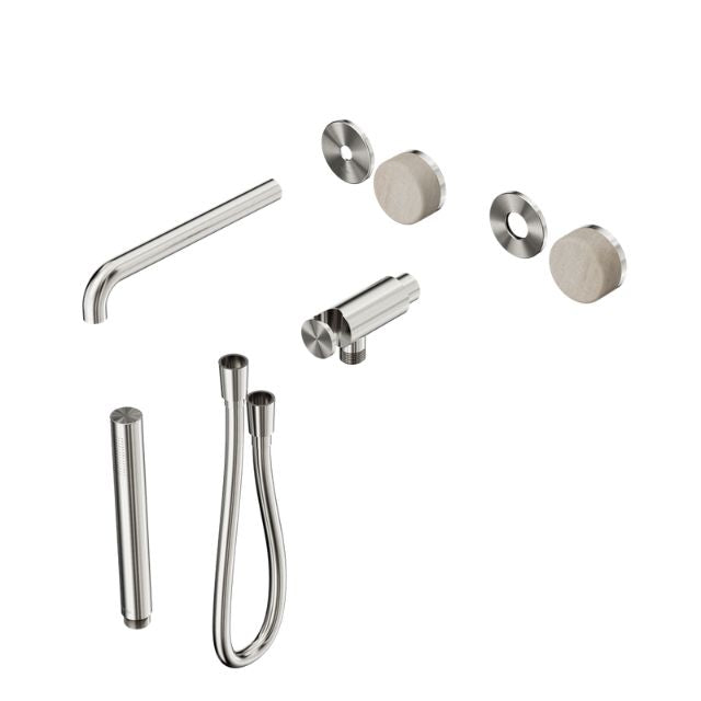 Nero Serenity Progressive Shower System With Spout With Rome Travertine Handle And Slim Shower Trim Kit Only Brushed Nickel 24E081BN - The Blue Space