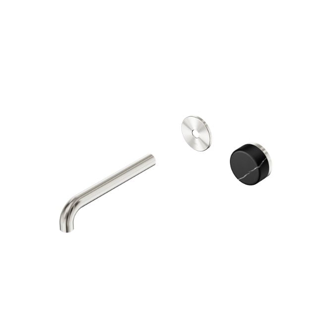 Nero Serenity Progressive Wall Basin Mixer 185mm Spout With Marquina Black Handle Trim Kit Only Brushed Nickel 24E126BN - The Blue Space