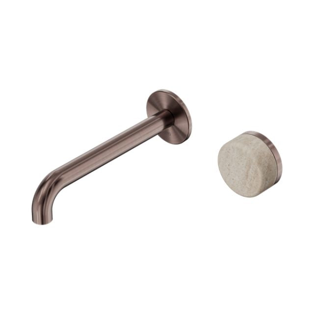Nero Serenity Progressive Wall Basin Mixer 185mm Spout With Rome Travertine Handle Brushed Bronze 24E069BZ - The Blue Space