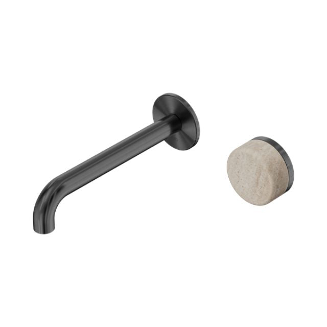 Nero Serenity Progressive Wall Basin Mixer 185mm Spout With Rome Travertine Handle Gun Metal 24E069GM - The Blue Space