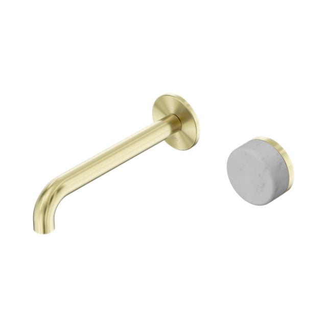 Nero Serenity Progressive Wall Basin Mixer 220mm Spout With Carrara Handle Brushed Gold 24E073BG - The Blue Space