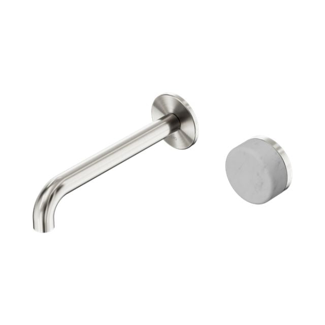 Nero Serenity Progressive Wall Basin Mixer 220mm Spout With Carrara Handle Brushed Nickel 24E073BN - The Blue Space