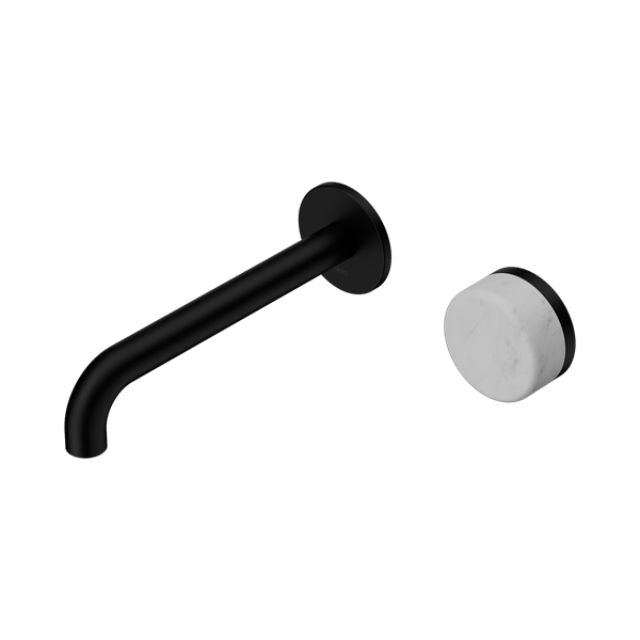 Nero Serenity Progressive Wall Basin Mixer 220mm Spout With Carrara Handle Matte Black 24E073MB - The Blue Space