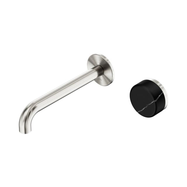 Nero Serenity Progressive Wall Basin Mixer 220mm Spout With Marquina Black Handle Brushed Nickel 24E140BN - The Blue Space