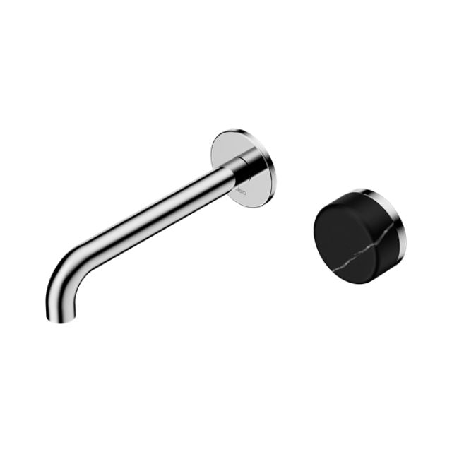 Nero Serenity Progressive Wall Basin Mixer 220mm Spout With Marquina Black Handle Chrome 24E140CH - The Blue Space