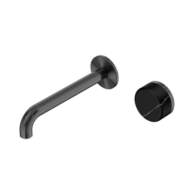 Nero Serenity Progressive Wall Basin Mixer 220mm Spout With Marquina Black Handle Gun Metal 24E140GM - The Blue Space