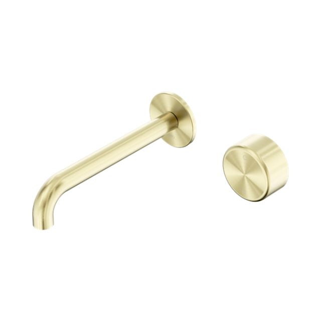 Nero Serenity Progressive Wall Basin Mixer 220mm Spout With Metal Handle Brushed Gold 24E078BG - The Blue Space
