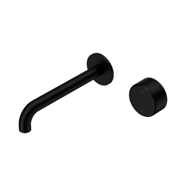 Nero Serenity Progressive Wall Basin Mixer 220mm Spout With Metal Handle Matte Black 24E078MB - The Blue Space