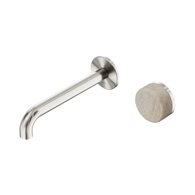 Nero Serenity Progressive Wall Basin Mixer 220mm Spout With Rome Travertine Handle Brushed Nickel 24E075BN - The Blue Space