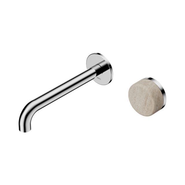 Nero Serenity Progressive Wall Basin Mixer 220mm Spout With Rome Travertine Handle Chrome 24E075CH - The Blue Space