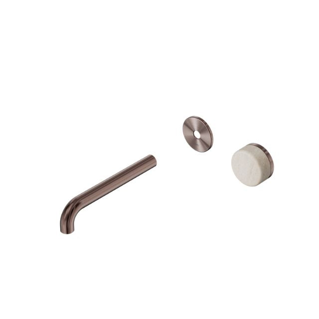 Nero Serenity Progressive Wall Basin Mixer 220mm Spout With Rome Travertine Handle Trim Kit Only Brushed Bronze 24E117BZ - The Blue Space