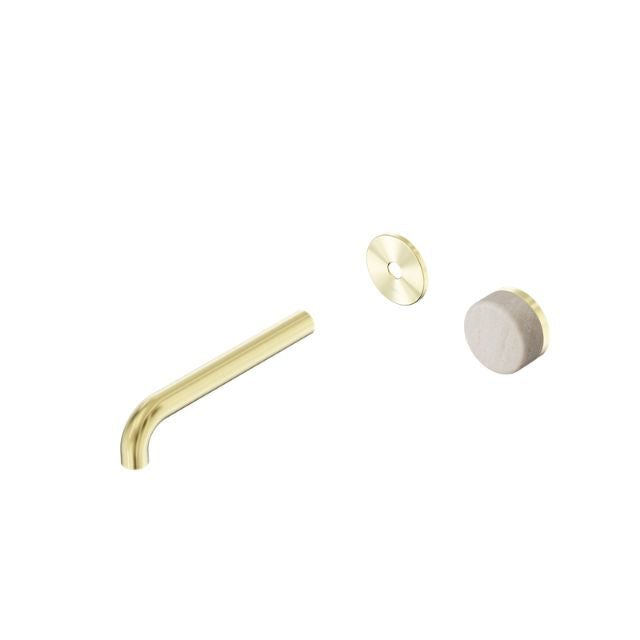 Nero Serenity Progressive Wall Basin Mixer 220mm Spout With Rome Travertine Handle Trim Kit Only Brushed Gold 24E117BG - The Blue Space
