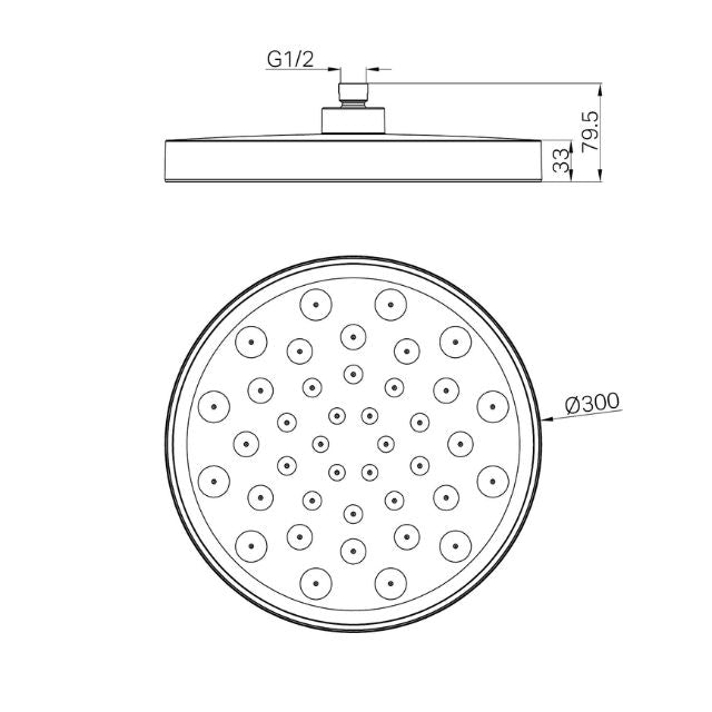 Technical Drawing Nero Serenity Shower Head Matte Black 24D004MB - The Blue Space