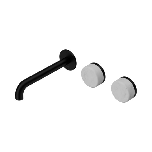 Nero Serenity Wall Basin Set 160mm Offset Spout With Carrara Handle Matte Black 24D053MB - The Blue Space