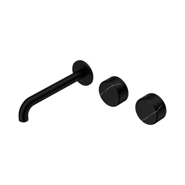 Nero Serenity Wall Basin Set 160mm Offset Spout With Marquina Black Handle Matte Black 24D124MB - The Blue Space