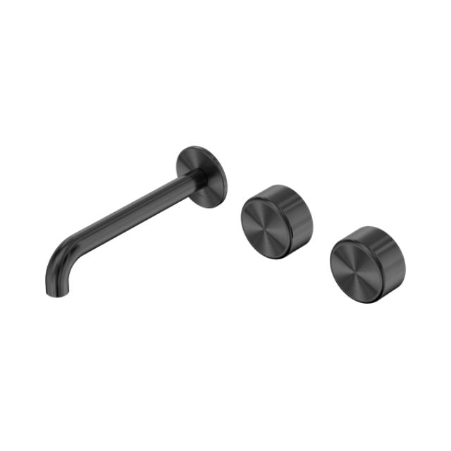 Nero Serenity Wall Basin Set 160mm Offset Spout With Metal Handle Gun Metal 24D058GM - The Blue Space