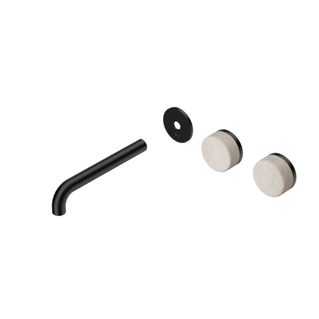 Nero Serenity Wall Basin Set 160mm Offset spout With Rome Travertine Handle Trim Kit Only Matte Black 24D094MB - The Blue Space