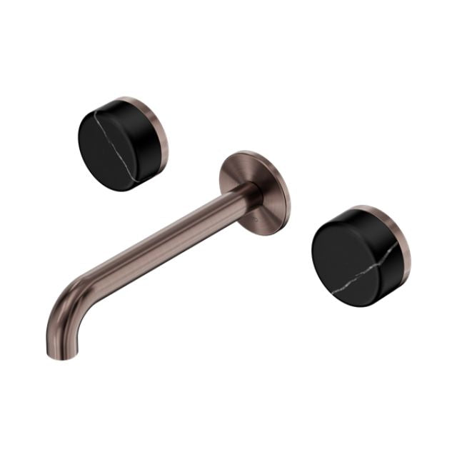Nero Serenity Wall Basin Set 160mm Spout With Marquina Black Handle Brushed Bronze 24D121BZ - The Blue Space