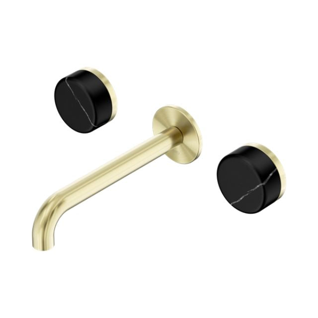 Nero Serenity Wall Basin Set 160mm Spout With Marquina Black Handle Brushed Gold 24D121BG - The Blue Space
