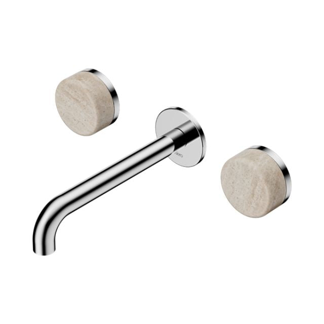 Nero Serenity Wall Basin Set 160mm Spout With Rome Travertine Handle Chrome 24D037CH - The Blue Space