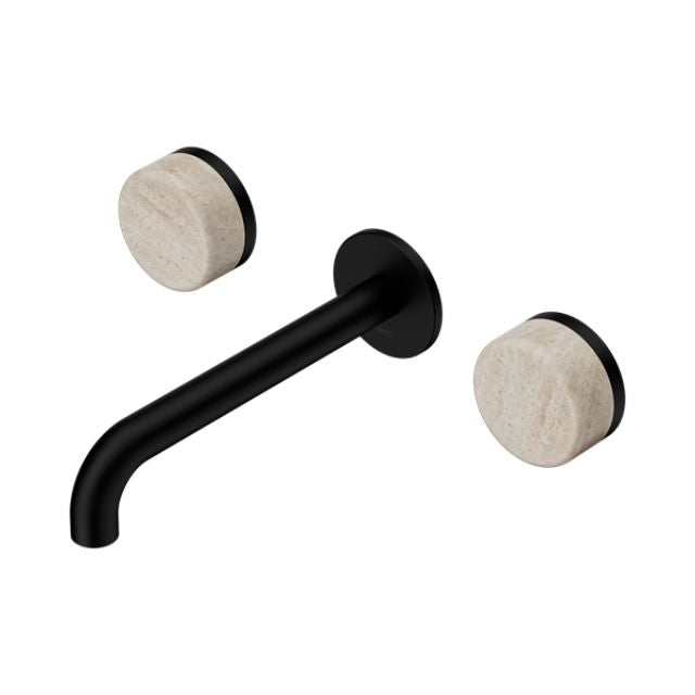 Nero Serenity Wall Basin Set 160mm Spout With Rome Travertine Handle Matte Black 24D037MB - The Blue Space