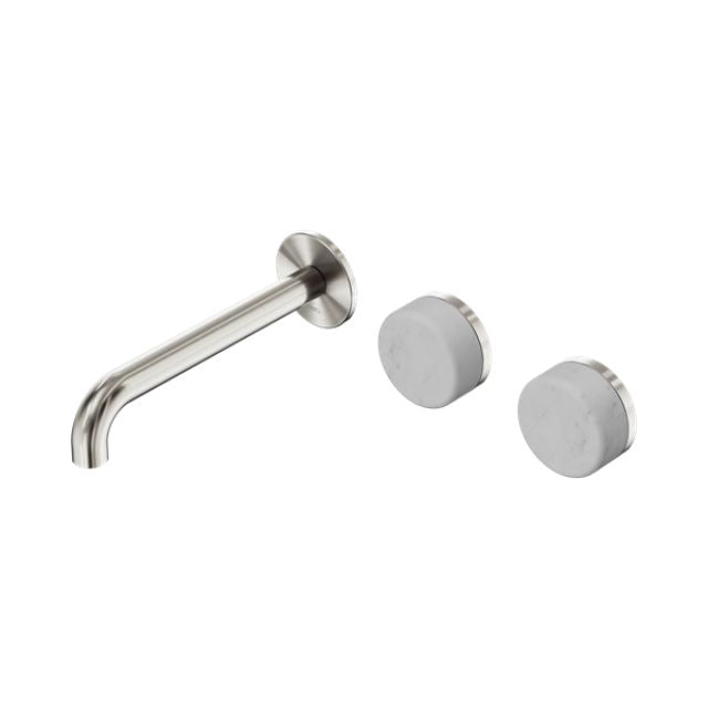 Nero Serenity Wall Basin Set 185mm Offset Spout With Carrara Handle Brushed Nickel 24D059BN - The Blue Space