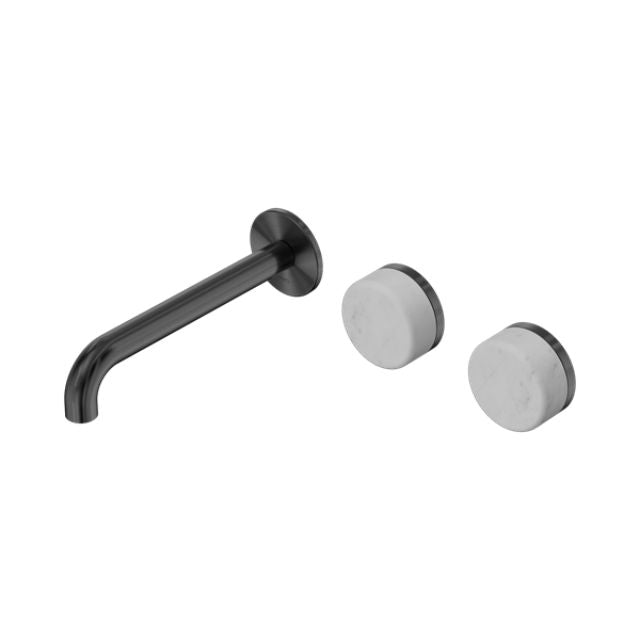 Nero Serenity Wall Basin Set 185mm Offset Spout With Carrara Handle Gun Metal 24D059GM - The Blue Space